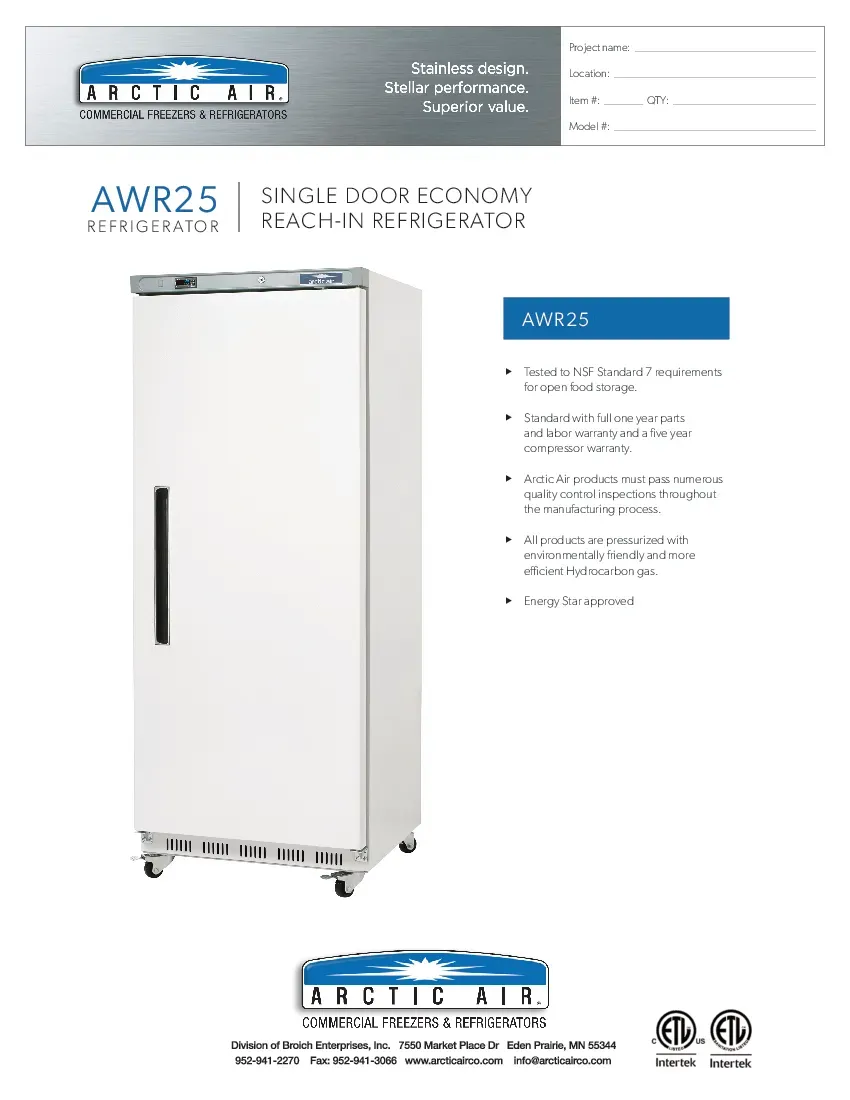 arctic-air-awr25-refrigerator-reach-in-115v-one-section-self-contained-spec-260719t9u0a0.pdf