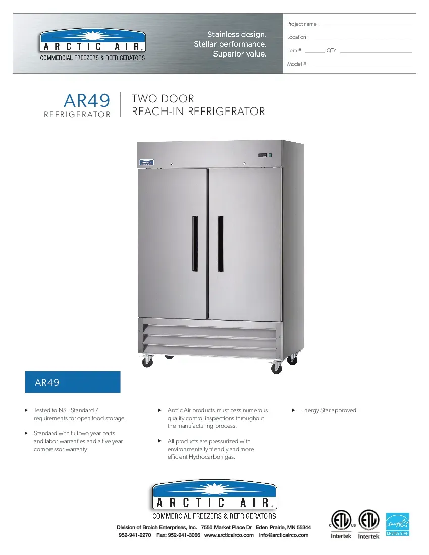 arctic-air-ar49-refrigerator-reach-in-115v-two-section-self-contained-specs-260719f7d88u.pdf